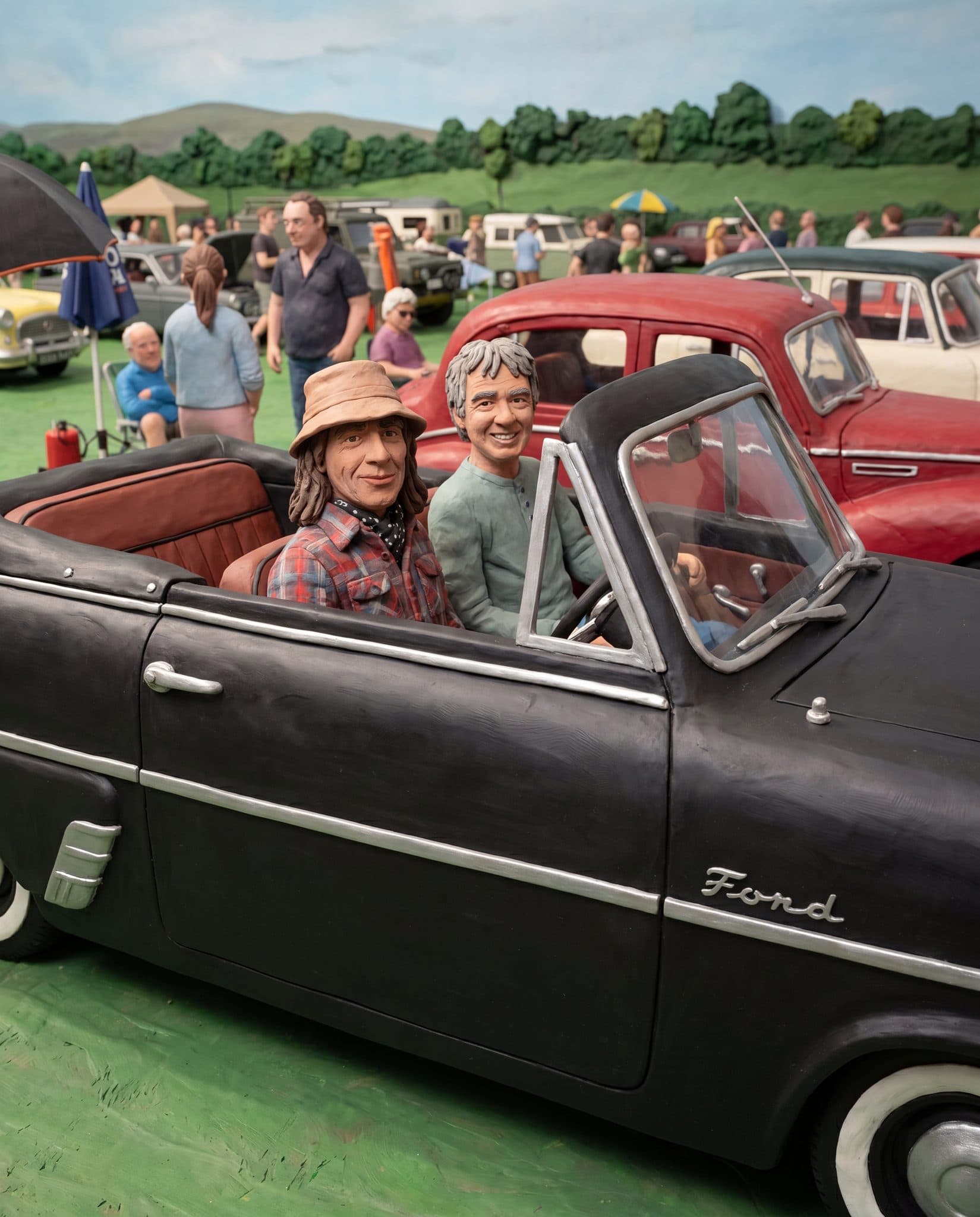 Claymation model scene of the Junk & Disorderly visit to Dean's Ford Consul — DCC claymation artwork