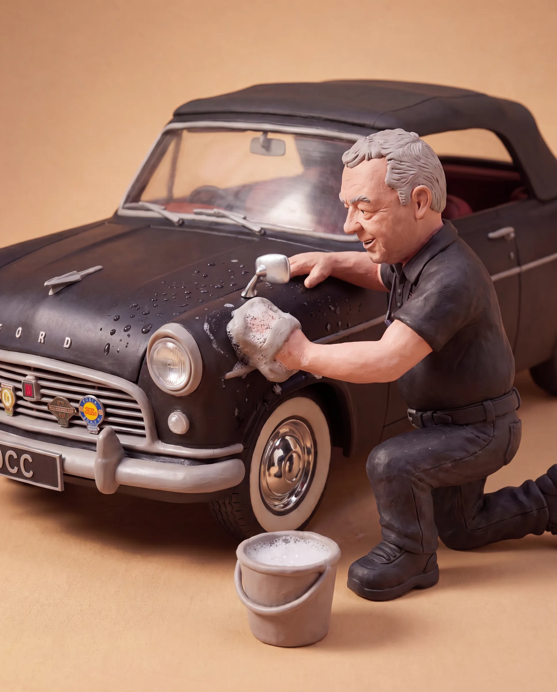 Dean valeting his 1955 Ford Consul Convertible Mk1